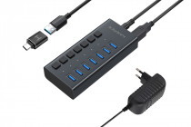 USB хаб HARPER 7 х USB 3.2, 1, Переходник: USB 3.0 / Type-C, до 5 Гб/с, Алюминий, Индикатор работы устройства: LED (HUB-07MB Black)