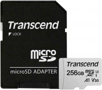 Карта памяти TRANSCEND 256 Гб, microSDXC, V30, адаптер на SD (TS256GUSD300S-A)
