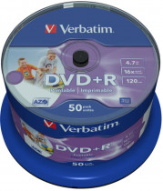 Диск DVD+R VERBATIM 4,7Gb16xCakeBoxInkJetPrintable(50шт) (43512 50шт)
