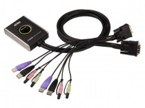 KVM переключатель ATEN +Audio, 1 user USB+DVI-D 2 cpu USB+DVI-D, со встр.шнурами USB+Audio 2x1.2м., 1920x1200, настол., исп.стандарт. (CS682-AT)