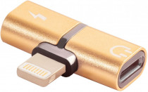 Переходник GREENCONNECT USB 2.0 Lightning 8pin/jack 3,5mm аудио, золотистый, (GCR-51150)