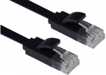 Патч-корд GREENCONNECT PROF плоский прямой 15.0m, UTP медь кат.6, черный, позолоченные контакты, 30 AWG, , ethernet high speed 10 Гбит/с, RJ45, T568B (GCR-LNC616-15.0m)
