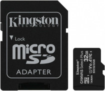 Карта памяти KINGSTON 32 Гб, microSDHC, чтение: 100 Мб/с, V10, адаптер на SD, Canvas Select Plus (SDCS2/32GB)
