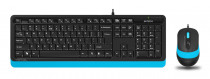 Клавиатура + мышь A4TECH проводные, 1600 dpi, цифровой блок, USB, Fstyler F1010 Black/Blue, голубой, чёрный (F1010 BLUE)