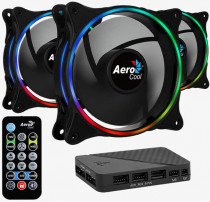 Комплект вентиляторов AEROCOOL 120 мм, 1000 об/мин, 19.8 дБ, 6-pin, разноцветная подсветка, 120x3 (Eclipse 12 Pro)