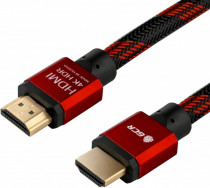 Кабель GREENCONNECT GCR 1.5m HDMI 2.0, BICOLOR нейлон, AL красный, HDR 4:2:2, Ultra HD, 4K 60 fps 60Hz/5K*30Hz, 3D, AUDIO, 18.0 Гбит/с, 28AWG. (GCR-52162)