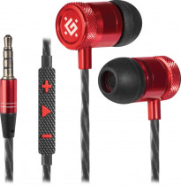 Гарнитура DEFENDER проводные наушники с микрофоном, затычки, динамические излучатели, mini jack 3.5 мм, 20-20000 Гц, импеданс: 16 Ом, регулятор громкости, Pollaxe Black/Red, красный, чёрный (64453)