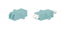 Проходной адаптер HYPERLINE Оптический LC-LC, MM (OM3), duplex, корпус пластиковый, голубой (aqua), белые колпачки (FA-P11Z-DLC/DLC-N/WH-AQ)