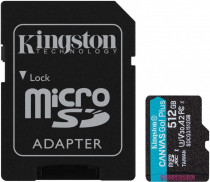 Карта памяти KINGSTON 512 Гб, microSDXC, чтение: 170 Мб/с, запись: 70 Мб/с, A2, V30, адаптер на SD (SDCG3/512GB)