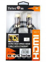 Кабель TELECOM HDMI 19M/M,ver. 2.1, 8K@60 Hz 1m метал разъемы, нейлоновая оплетка (TCG300-1M)