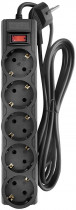 Сетевой фильтр CBR CSF 2505-1.8 Black PC, 5 евророзеток, длина кабеля 1,8 метра, цвет чёрный (пакет) (CSF2505-1.8BlackPC)