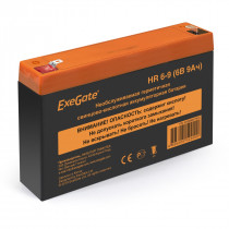 Аккумуляторная батарея EXEGATE ёмкость 9 Ач, напряжение 6 В, HR 6-9, клеммы F1 (EX285851RUS)