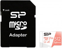 Карта памяти SILICON POWER 512 Гб, microSDXC, чтение: 100 Мб/с, запись: 80 Мб/с, A1, V30, адаптер на SD, Superior (SP512GBSTXDV3V20SP)