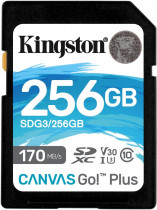 Карта памяти KINGSTON 256 Гб, SDXC, Secure Digital XC, чтение: 170 Мб/с, запись: 90 Мб/с, V30 (SDG3/256GB)