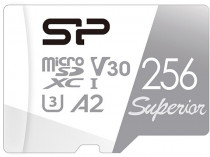 Карта памяти SILICON POWER 256 Гб, microSDXC, чтение: 100 Мб/с, запись: 80 Мб/с, A2, V30, адаптер на SD, Superio (SP256GBSTXDA2V20SP)