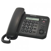 Телефон PANASONIC проводной, дисплей, АОН, память на 50 номеров, повторный набор номера, тональный набор, кнопка выключения микрофона, регулятор уровня громкости в трубке, регулятор громкости звонка, чёрный (KX-TS2356RUB)