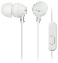 Гарнитура SONY проводные наушники с микрофоном, затычки, динамические излучатели, mini jack 3.5 мм, 8-22000 Гц, импеданс: 16 Ом, белый (MDR-EX15AP White)