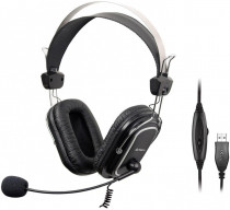 Гарнитура A4TECH проводные наушники с микрофоном, накладные, динамические излучатели, USB, 20-20000 Гц, импеданс: 32 Ом, регулятор громкости, чёрный (HU-50)