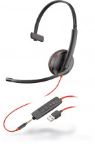 Гарнитура PLANTRONICS проводные наушники с микрофоном, накладные, USB / mini jack 3.5 мм, 20-10000 Гц, регулятор громкости, Blackwire C3215-A Black, чёрный (209746-201)