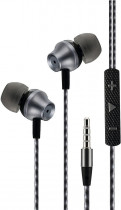 Гарнитура MORE CHOICE проводные наушники с микрофоном, затычки, динамические излучатели, mini jack 3.5 мм, регулятор громкости, P61 Black/Dark Silver, серебристый, чёрный (P61BS)