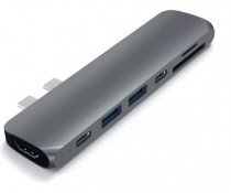 USB хаб SATECHI USB Aluminum Pro Hub для Macbook Pro (USB-C). Порты: HDMI, Thunderbolt 3, USB Type-C, SD, microSD, 2 x USB 3.0. Цвет серый космос. Aluminum Type-C Pro Hub Adapter (ST-CMBPM)