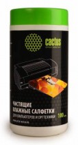 Салфетки CACTUS влажные, для компьютеров и оргтехники, туба, 100шт (CS-T1002)