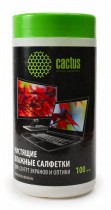 Салфетки CACTUS влажные, для экранов и оптики, туба, 100шт (CS-T1001)