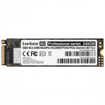 SSD накопитель EXEGATE 240 Гб, внутренний SSD, M.2, 2280, PCI-E x4, чтение: 1500 МБ/сек, запись: 900 МБ/сек, TLC, NextPro, KC2000TP240 (EX282318RUS)