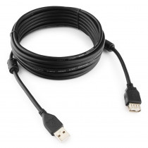 Удлинитель CABLEXPERT USB2.0 Pro , AM/AF, 1.8м, экран, 2феррит.кольца, черный, пакет (CCF2-USB2-AMAF-6)