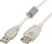 Удлинитель CABLEXPERT USB2.0 Pro, AM/AF, 2м, экран, 2 феррит.кольца, прозрачный (CCF-USB2-AMAF-TR-2M)
