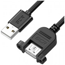 Удлинитель GREENCONNECT GCR 1.0m USB 2.0, AM/AF крепление под винт, черный, 30/30 AWG, (GCR-52446)