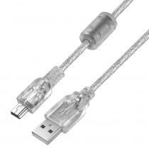 Кабель GREENCONNECT PROF 5.0m USB 2.0, AM/mini 5P, прозрачный, ферритовые кольца, 28/24 AWG, экран, армированный, морозостойкий, (GCR-UM1M5P-BD2S-5.0m)