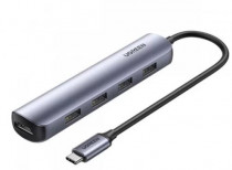 USB хаб UGREEN CM417 (20197) USB-C to 4*USB 3.0+HDMI Adapter. Цвет: серый CM417 (20197) USB-C to 4*USB 3.0+HDMI Adapter - Grey (20197_)