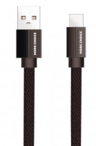 Кабель MORE CHOICE USB 2.1A для Type-C плоский K20a нейлон 1м (Black) (K20AB)