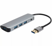 USB хаб VCOM USB 3.1 Type-A --> 4 USB3.0 Alum Shell HUB+ PD, (CU4383A)