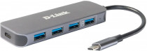 USB хаб D-LINK с 4 портами USB 3.0 (1 порт с поддержкой режима быстрой зарядки), 1 портом USB Type-C/PD 3.0 и разъемом USB Type-C (462818) (DUB-2340/A1A)