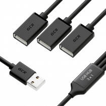 USB хаб GREENCONNECT GCR USB 2.0 на 3 порта, 0.35m, гибкий, AM / 3 х AF, черный (GCR-51864)