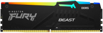 Память KINGSTON 32 Гб, DDR5, 41600 Мб/с, CL40, 1.25 В, XMP профиль, радиатор, подсветка, 5200MHz, Fury Beast RGB (KF552C40BBA-32)