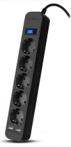 Сетевой фильтр SVEN SF-05LU 5.0 м (5 евро розеток,2*USB(2,4А)) черный, цветная коробка/ Surge protector SF-05LU 5.0 м (5 евро розеток,2*USB(2,4А)) черный, цветная коробка (SV-018856)