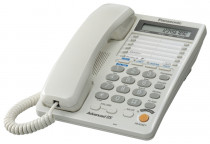 Телефон PANASONIC проводной, дисплей, однокнопочный набор 20 номеров, спикерфон, повторный набор номера, тональный набор, кнопка выключения микрофона, регулятор уровня громкости в трубке, регулятор громкости звонка, белый (KX-TS2368RUW)
