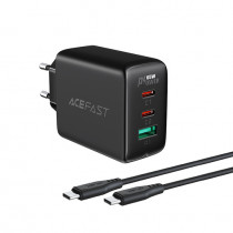 Сетевое зарядное устройство ACEFAST 65 Вт, 1x USB, 2x USB Type-C, быстрая зарядка, кабель USB Type-C (AF-A13-BK)