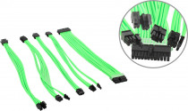 Комплект кабелей-удлинителей 1STPLAYER для блока питания, 1x24-pin ATX, 1xP8(4+4)pin EPS, 2xP8(6+2)pin PCI-E, 2xP6-pin PCI-E / premium nylon / 350mm / NEON GREEN (NGE-001)
