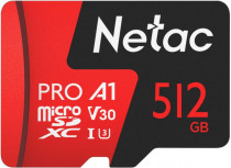 Карта памяти NETAC P500 Extreme 512GB Pro MicroSDXC V30/A1/C10 up to 100MB/s, retail pack with SD Adapter (NT02P500PRO-512G-R)