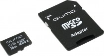 Карта памяти QUMO 16 Гб, microSDHC, чтение: 90 Мб/с, адаптер на SD (QM16GMICSDHC10U1)