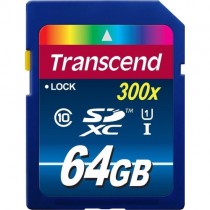 Карта памяти TRANSCEND 64 Гб, SDXC, Secure Digital XC, чтение: 45 Мб/с, запись: 25 Мб/с, 300 x (TS64GSDU1)