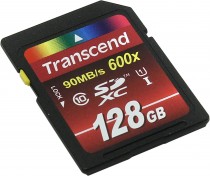 Карта памяти TRANSCEND 128 Гб, SDXC, Secure Digital XC, чтение: 90 Мб/с, запись: 40 Мб/с, 600 x (TS128GSDXC10U1)