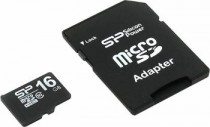 Карта памяти SILICON POWER 16 Гб, microSDHC, адаптер на SD (SP016GBSTH010V10SP)