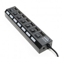 USB хаб 5BITES 7 x USB2.0, внешний блок питания, индивидуальные переключатели питания с индикацией, Черный (HB27-203PBK)