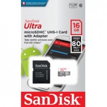 Карта памяти SANDISK 16 Гб, microSDHC, чтение: 80 Мб/с, адаптер на SD, Ultra (SDSQUNS-016G-GN3MA)