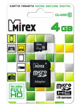 Карта памяти MIREX 4 Гб, microSDHC, чтение: 25 Мб/с, запись: 10 Мб/с, адаптер на SD (13613-AD10SD04)